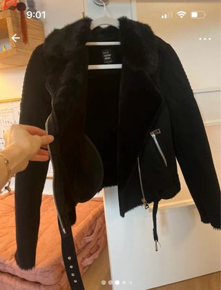 Chaqueta Biker Negra con Forro de Pelo