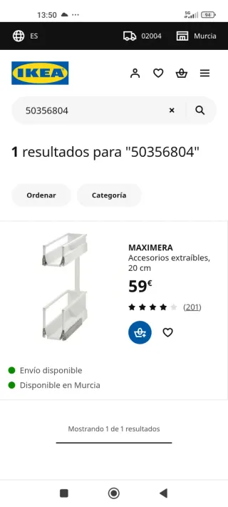 Cajón Maximera Ikea extraíble 20cm