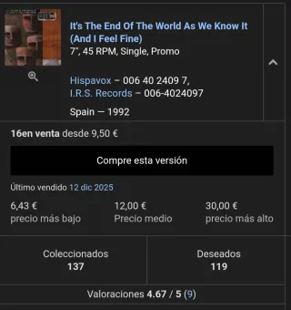Single de R.E.M.: "It's The End Of The World"-1987