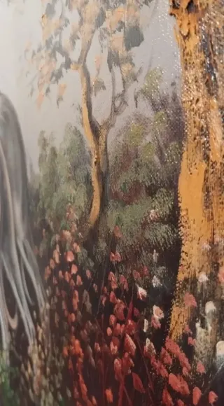 Cuadro óleo caza con marco dorado