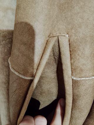 Abrigo piel auténtica largo beige/marrón