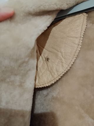 Abrigo piel auténtica largo beige/marrón