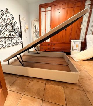 Cama Matrimonio Base Tapizada Madera Metal