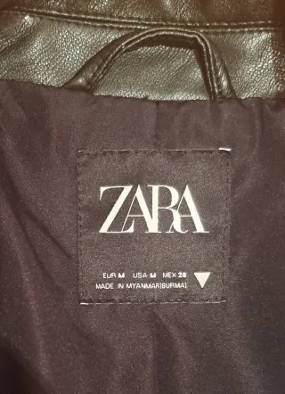 Chaqueta Biker Zara Negra Cuero Sintético