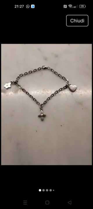 Braccialetto acciaio con ciondoli e inserti in oro