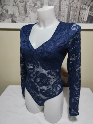 Body encaje azul marino manga larga
