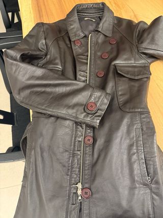 Trench Piel Doble Cremallera Marrón