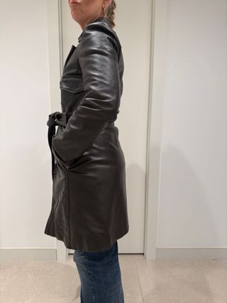 Trench Piel Doble Cremallera Marrón