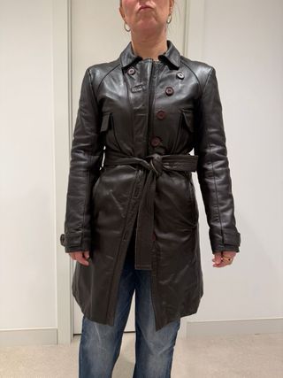 Trench Piel Doble Cremallera Marrón