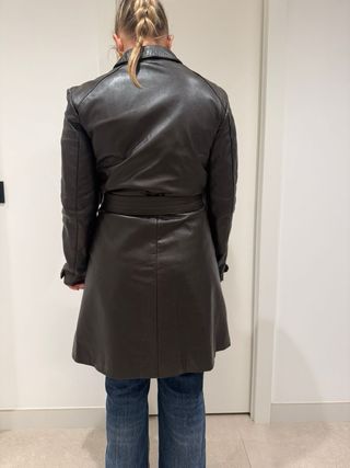 Trench Piel Doble Cremallera Marrón