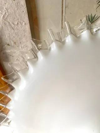 Lámpara vintage cristal opal borde dentado 26 cm