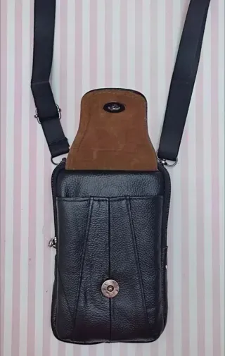 OFERTA. BOLSO PIEL MULTIUSOS MOVIL. RIÑONERA NEGRA