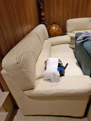 Sofá de piel beige semi nuevo