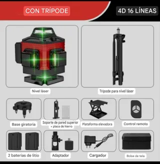 Nivel Láser 4D 16 Líneas Trípode Accesorios