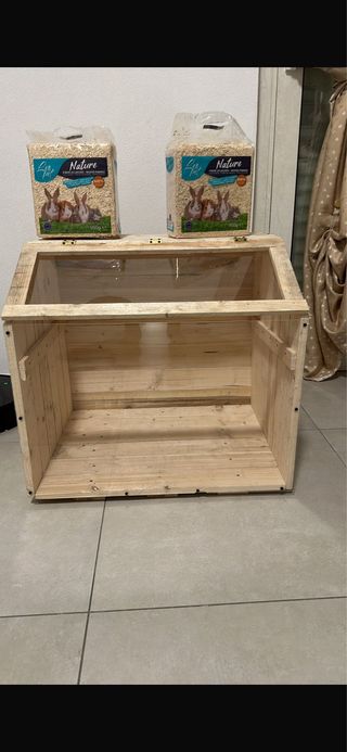 Gabbietta per criceti in legno e plexiglass