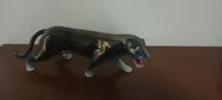 Pantera de Porcelana Vintage, Negra y Dorada