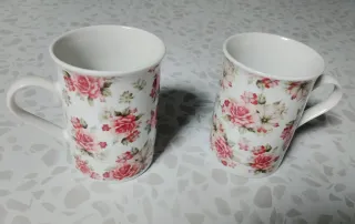 Juego 2 Tazas Porcelana Flores Rosas