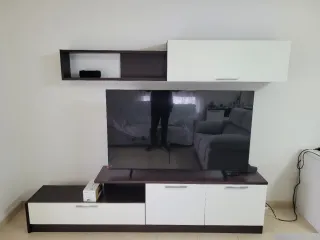 Mueble TV modular 2 piezas madera y cristal