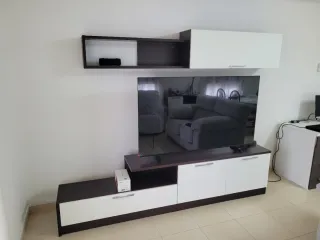 Mueble TV modular 2 piezas madera y cristal