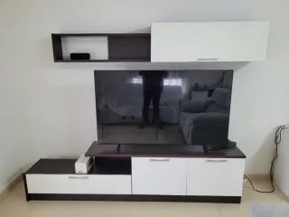 Mueble TV modular 2 piezas madera y cristal