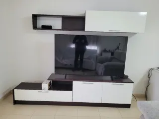 Mueble TV modular 2 piezas madera y cristal