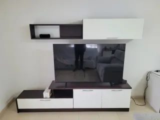 Mueble TV modular 2 piezas madera y cristal