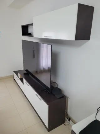 Mueble TV modular 2 piezas madera y cristal