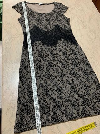 Abito grigio con pizzo nero floreale donna Promod