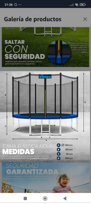 Cama elástica infantil con red de seguridad
