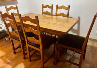 Mesa comedor roble macizo y 6 sillas