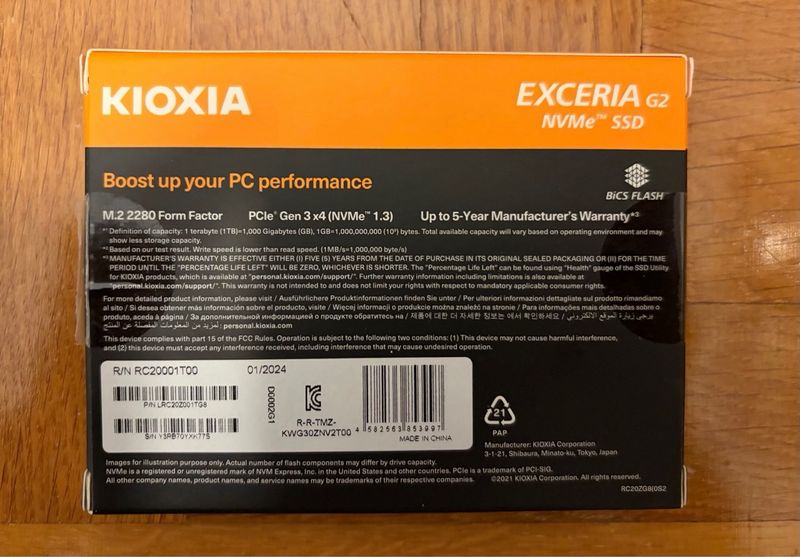 SSD Kioxia Exceria G2 1TB NVMe PCIe Gen 3x4 afbeelding 2
