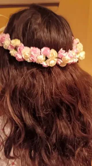 Corona de comunión flores rosas y blancas