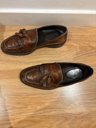 Mocasines Zara Piel Marrón Flecos Talla 40