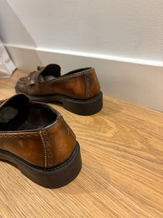 Mocasines Zara Piel Marrón Flecos Talla 40