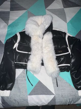 Chaqueta Piel Sintética Negra y Blanca