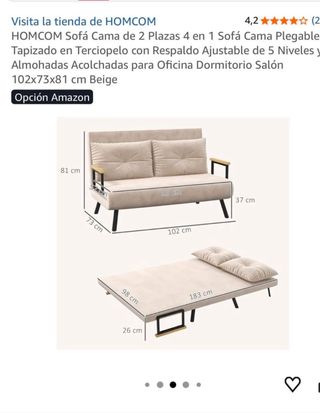 Sofá Cama HOMCOM Beige Terciopelo