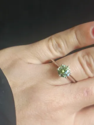 Anello Argento 925 Moissanite Certificata Verde