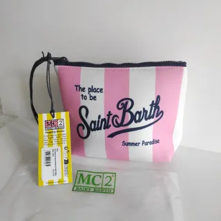 Pochette Saint Barth righe rosa bianco