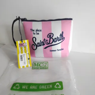 Pochette Saint Barth righe rosa bianco