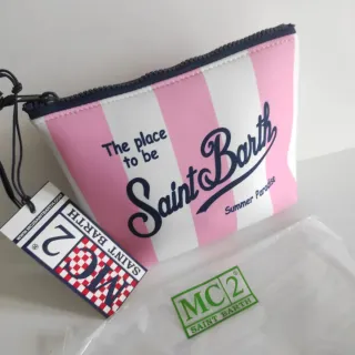 Pochette Saint Barth righe rosa bianco