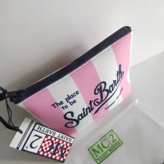 Pochette Saint Barth righe rosa bianco