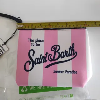 Pochette Saint Barth righe rosa bianco