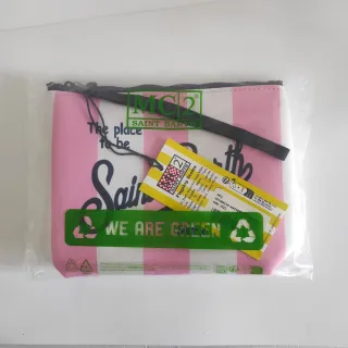 Pochette Saint Barth righe rosa bianco