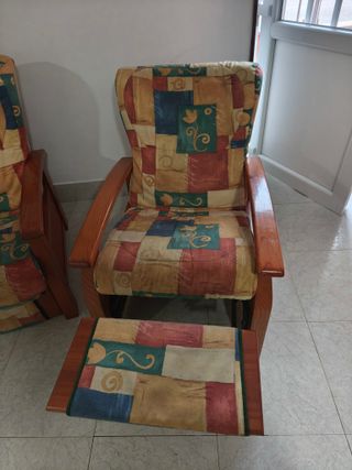 Sillón reclinable tela y madera