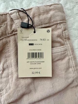 Pantalón pana bebé GOCCO Talla 12/18 meses