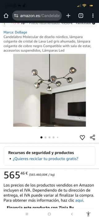 Lámpara araña moderna cristal y metal