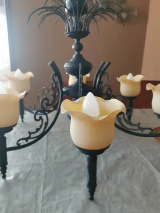 Lámpara de techo antigua azul y oro pintada a mano