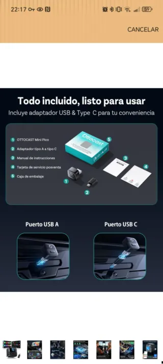 OTTOCAST Mini Pico Adaptador Inalámbrico CarP