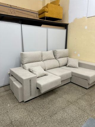 Sofá Chaise Longue Arcon + Puff Beige