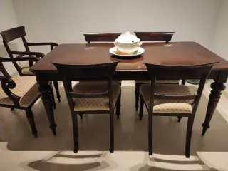 Conjunto mesa comedor y 6 sillas madera